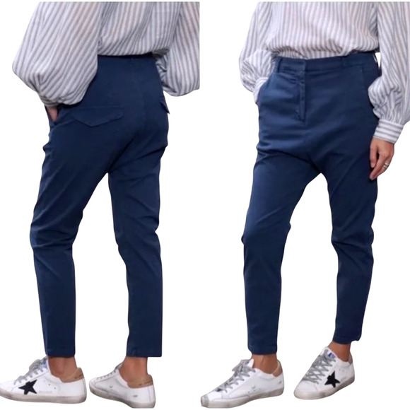 Nili Lotan 0 Paris $345 Pants Drop Crotch Cotton Slouchy Navy Blue Cropped NWT!